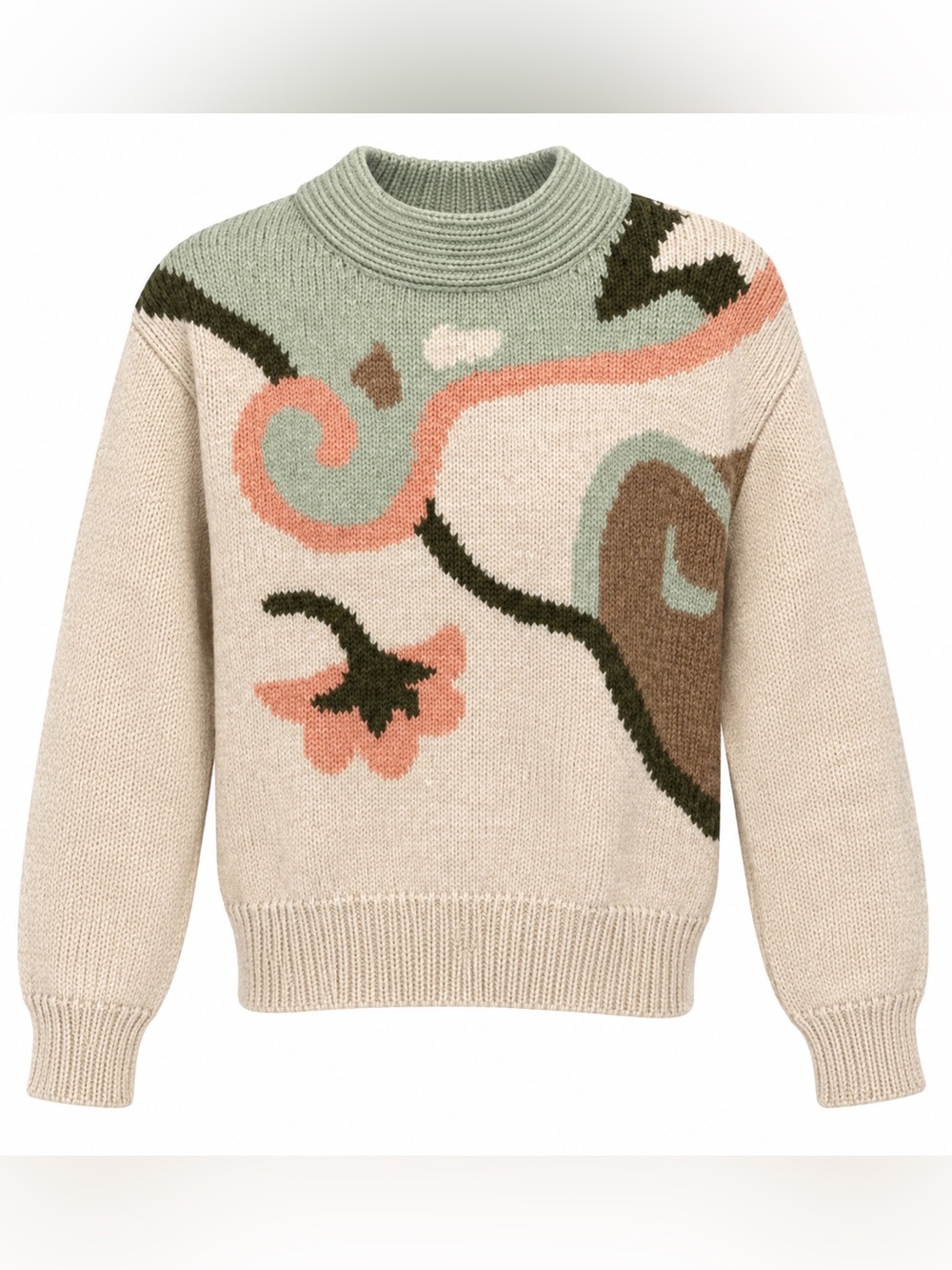 Vintage Wool Blend Abstract Floral Cropped Sweater – Size Small